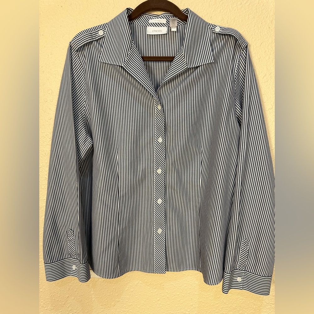 Chicos No Iron Striped Blouse SZ 3